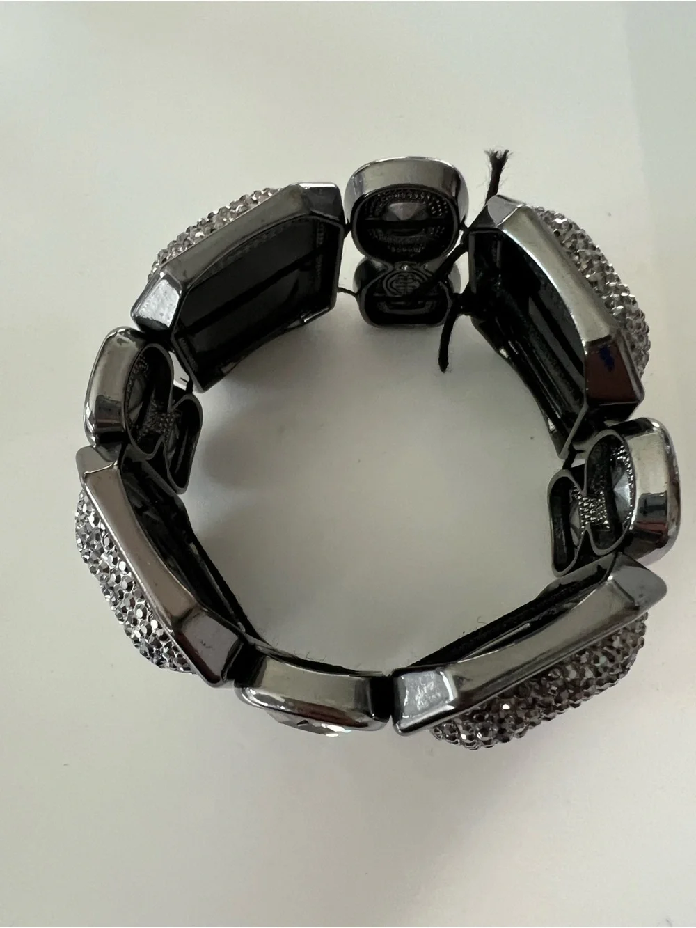 Chunky Geometric Gunmetal & Silver Rhinestone Statement Stretch Bracelet